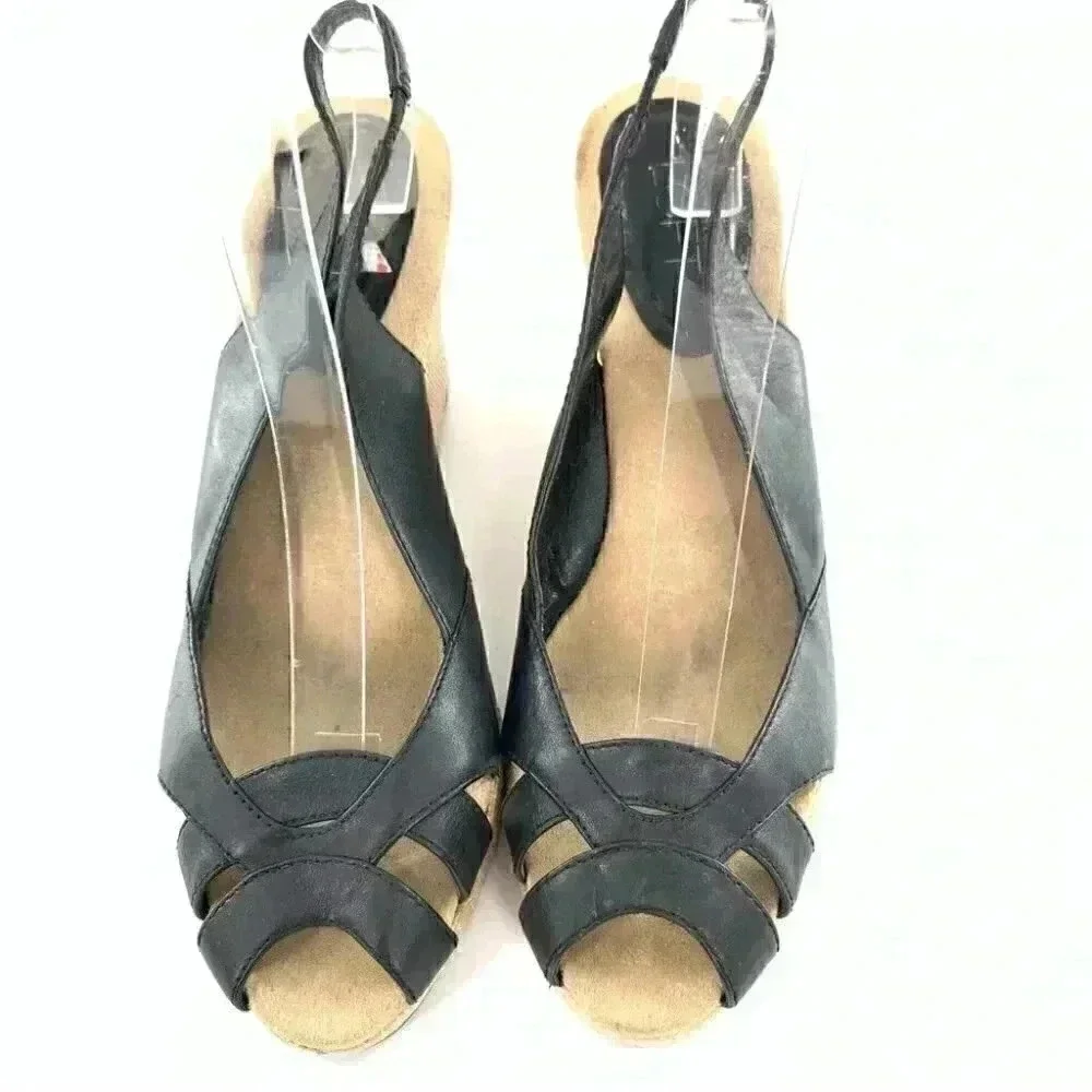 Ann Taylor loft womens sandals size 8 navy blue leather wedge Espadrilles